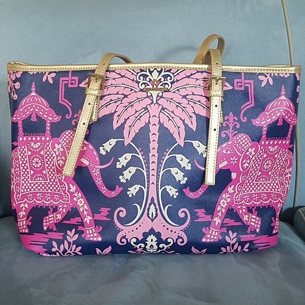 Spartina 449 Pink Blue Elephant Tote Purse